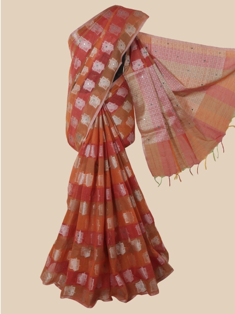 Pothys Orange & Brown Woven Design Cotton Blend Saree