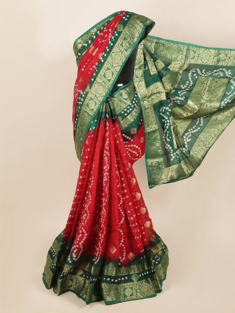 Pothys Maroon & Green Bandhani Art Silk Saree