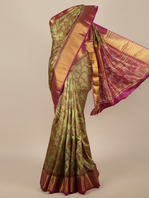 Pothys Green & Gold-Toned Woven Design Zari Jute Silk Saree