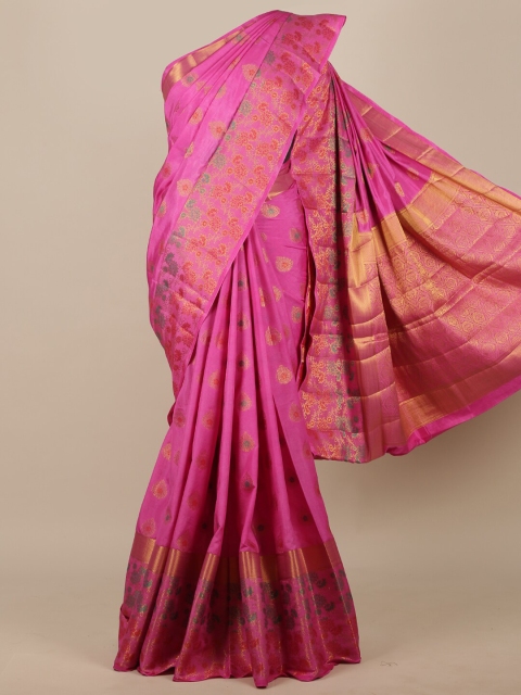 Pothys Pink & Golden Woven Design Jute Silk Saree