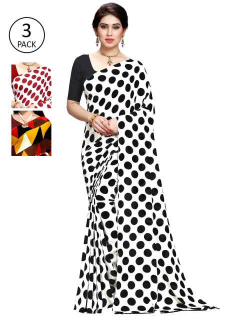 KALINI Red & White Pack of 3 Printed Saree
