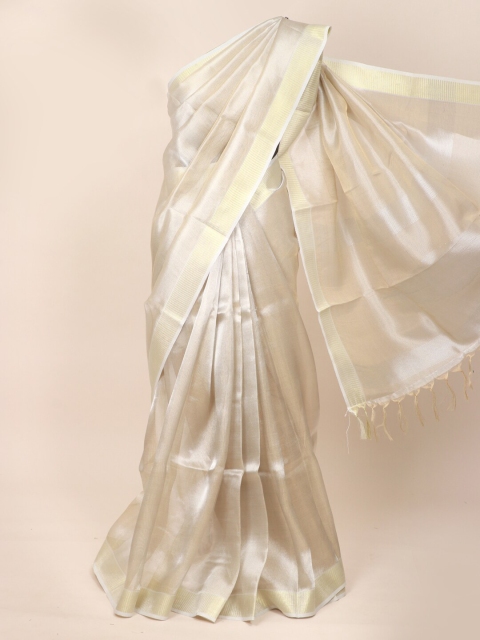 Pothys Silver-Toned & Gold-Toned Tissue Saree