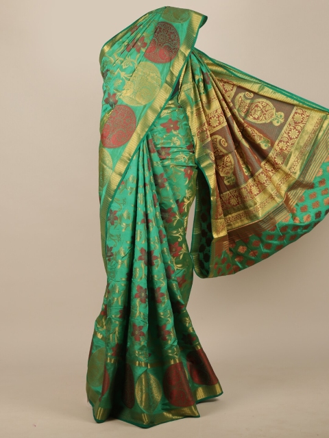 Pothys Green & Gold-Toned Woven Design Zari Jute Silk Saree