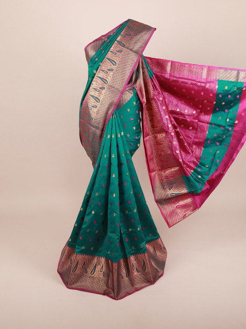 Pothys Green & Gold-Toned Paisley Saree 
Pothys Green & Gold-Toned Paisley Saree