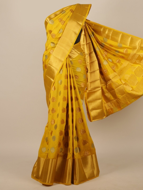 Pothys Yellow & Gold-Toned Woven Design Jute Silk Saree