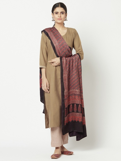 Fabindia Red & Black Woven Design Dupatta