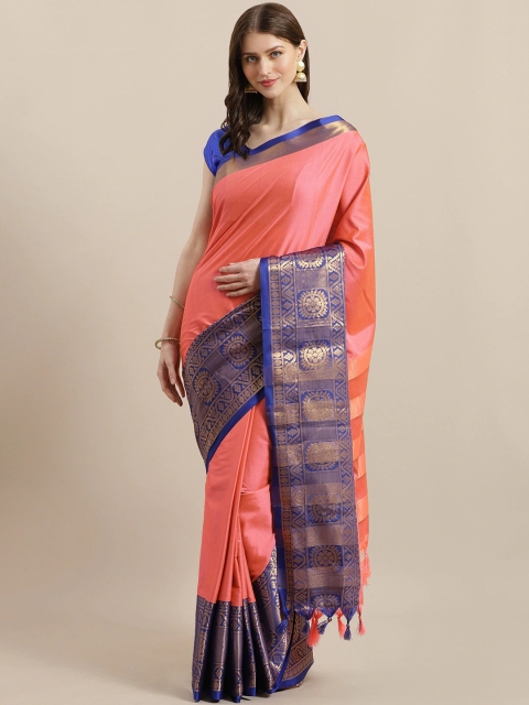 Mitera Pink & Navy Blue Zari Art Silk Saree