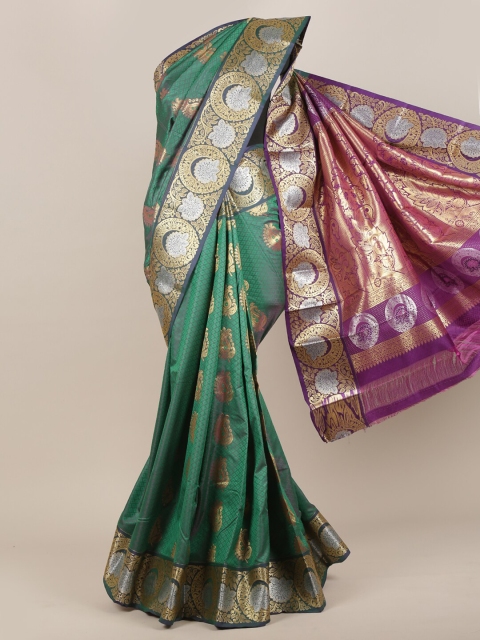 Pothys Green & Gold-Toned Ethnic Motifs Zari Art Silk Saree
