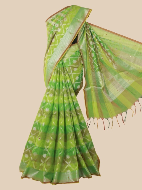 Pothys Green & Silver-Toned Floral Saree