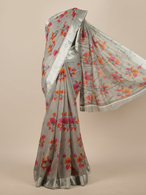Pothys Grey & Pink Floral Saree