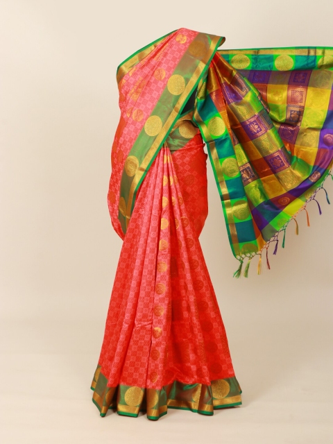 Pothys Pink & Green Ethnic Motifs Zari Art Silk Saree