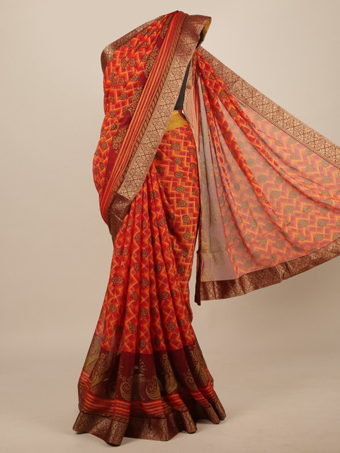 Pothys Orange & Brown Floral Zari Saree
Pothys Orange & Brown Floral Zari Saree
