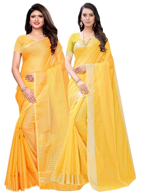 KALINI Pack of 2 Yellow Cotton Blend Sarees