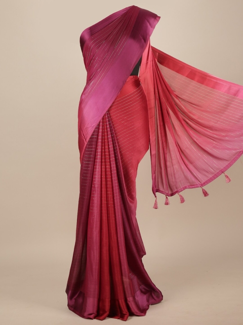Pothys Pink & Red Striped Poly Chiffon Saree