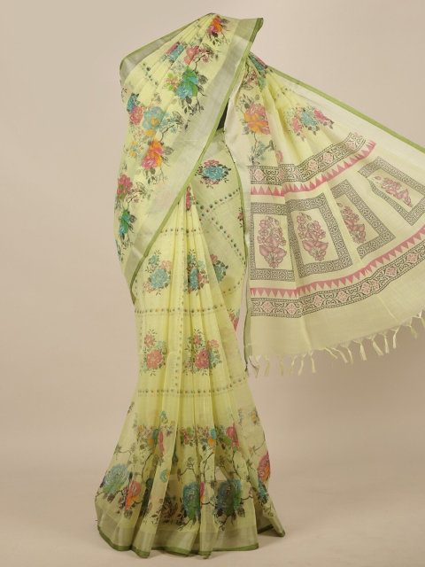 Pothys Green & Blue Linen Blend Saree