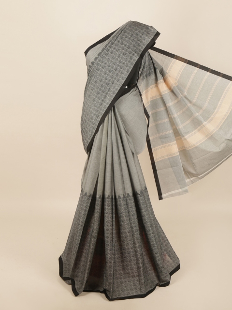 Pothys Grey & Black Ethnic Motifs Pure Cotton Saree
