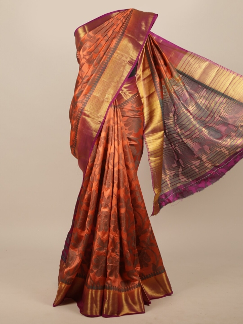 Pothys Orange & Purple Woven Design Zari Jute Silk Saree