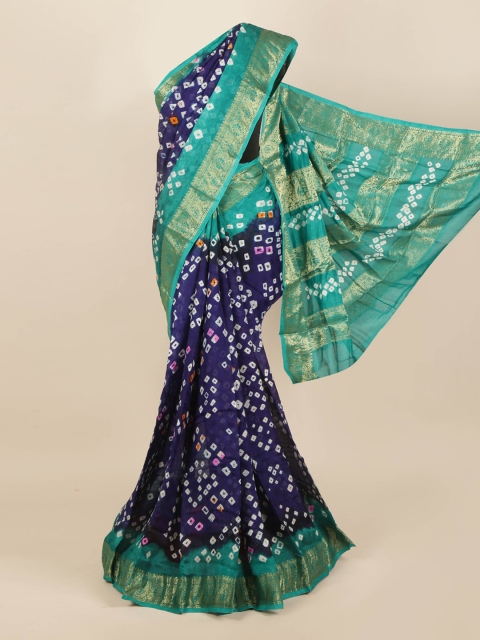 Pothys Navy Blue & Sea Green Bandhani Zari Art Silk Saree