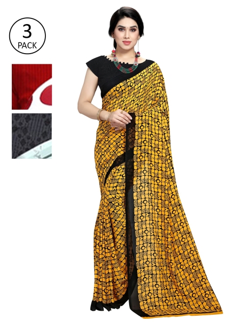 KALINI Set Of 3 Multicoloured Poly Georgette Printed Sarees, Multi