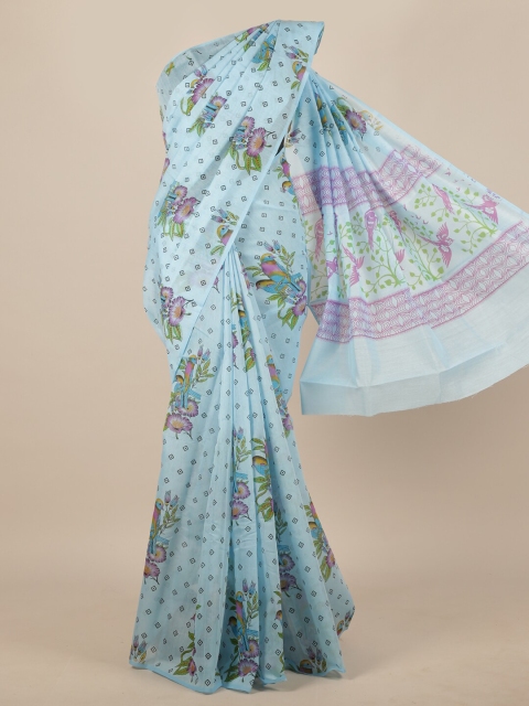 Pothys Blue & Pink Floral Saree