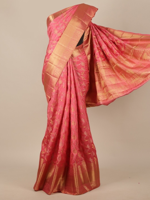 Pothys Pink & Gold-Toned Woven Design Jute Silk Saree