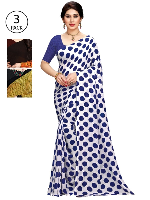KALINI Pack of 3 Printed Sarees with Unstitched Blouse Pieces, Multi
