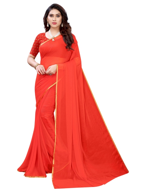 KALINI Red Pure Chiffon Saree