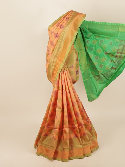 Pothys Peach-Coloured & Green Pure Silk Saree