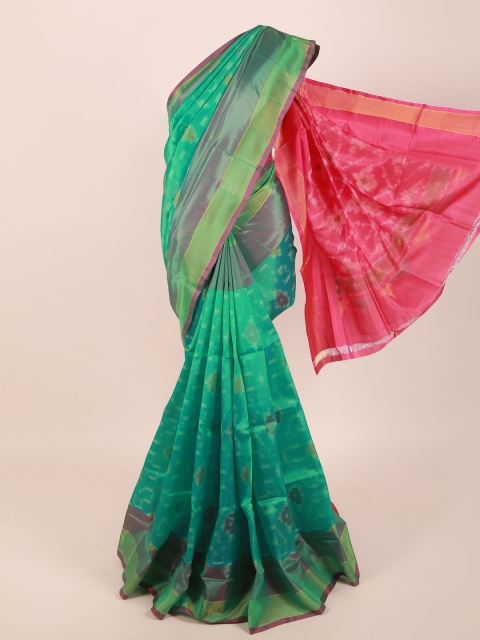 Pothys Green & Red Pure Silk Saree