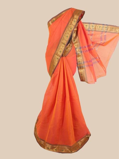 Pothys Orange Coloured & Gold Ethnic Motifs Zari Pure Cotton Saree