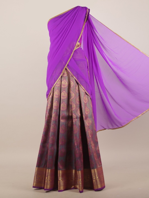 Pothys Violet & Gold-Toned Ethnic Motifs Half and Half Saree