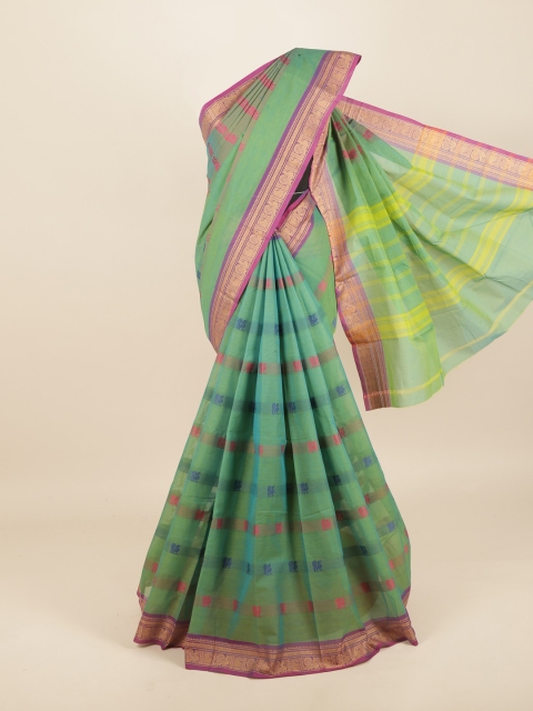 Pothys Green & Purple Ethnic Motifs Zari Pure Cotton Saree
