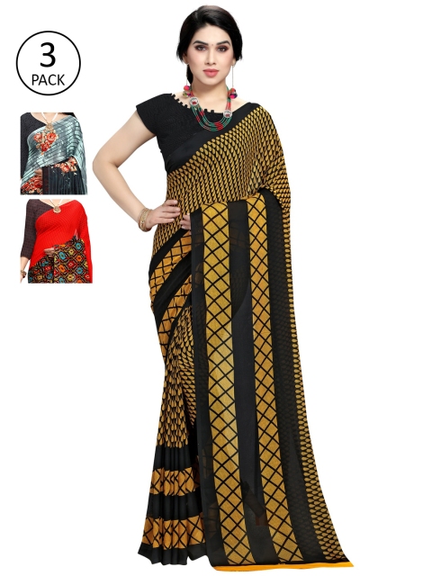 KALINI Pack Of 3 Sarees, Yellow