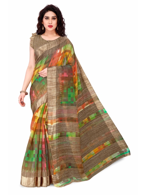 KALINI Green & Yellow Colourblocked Polycotton Saree