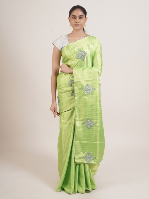 Pothys Green & Grey Ethnic Motifs Art Silk Saree