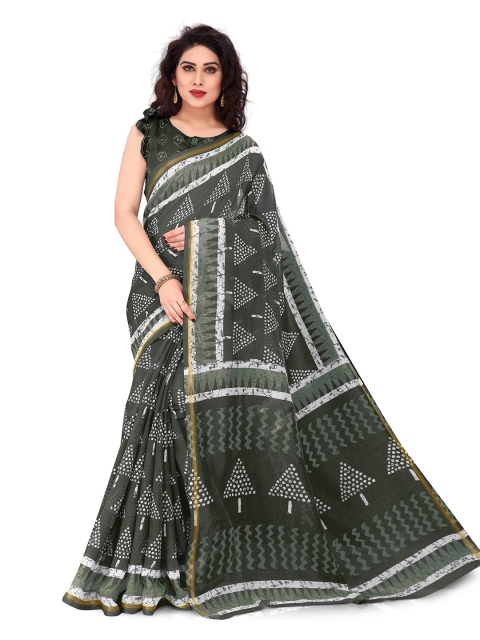 KALINI Grey & Green Zari Saree