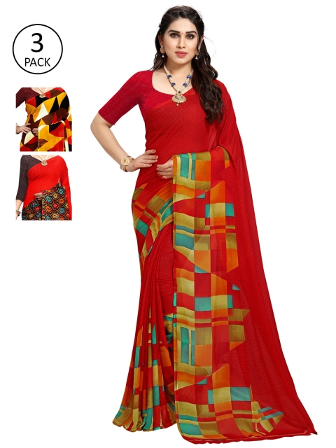 KALINI Pack Of 3 Sarees, Red