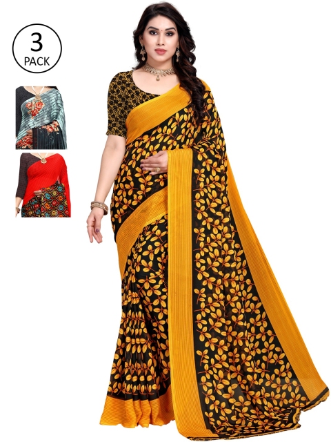 KALINI Red & Yellow Pack of 3 Printed Sarees