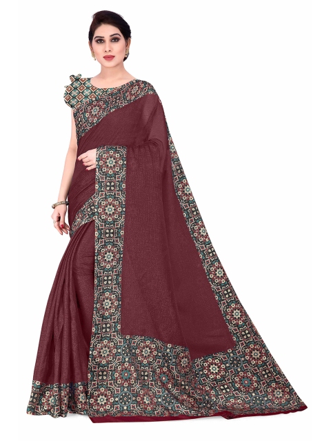 KALINI Maroon & Black Supernet Bagh Saree