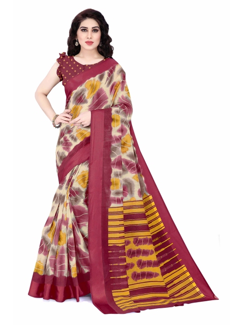 KALINI Cream-Coloured & Maroon Saree