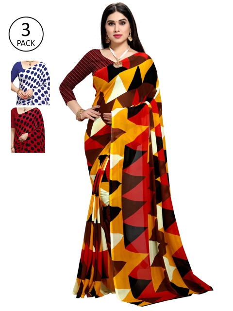 KALINI Women Pack Of 3 Printed Sarees, Red