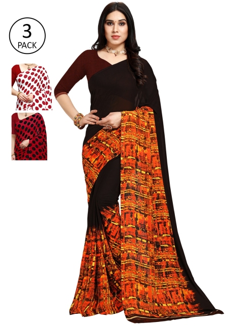 KALINI Pack of 3 Printed Saree, Red