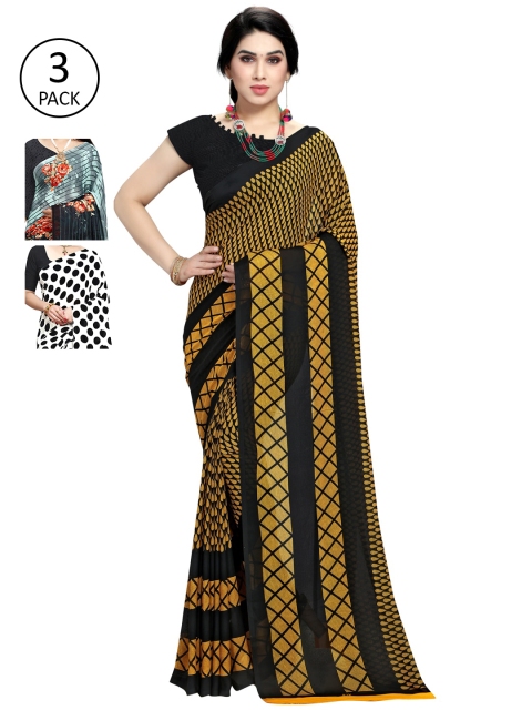 KALINI Pack of 3 Printed Saree, Mustard