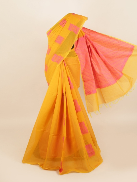 Pothys Yellow & Pink Silk Cotton Saree