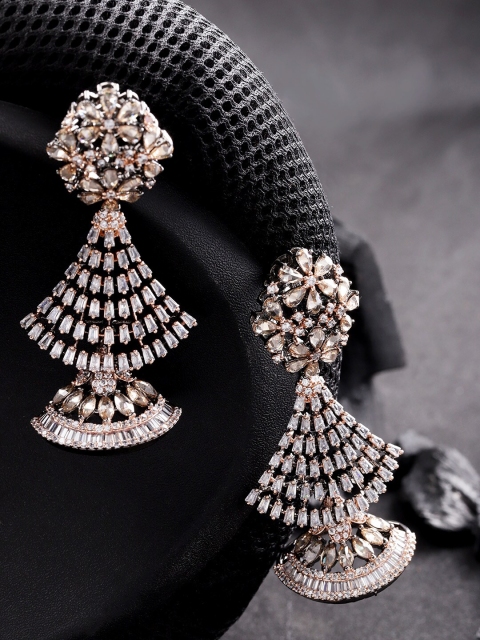 Priyaasi Rose Gold & White Contemporary American Diamond Studded Drop Earrings