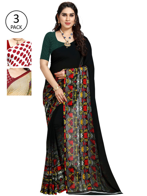KALINI Pack Of 3 Printed Saree, Black 
KALINI Pack Of 3 Printed Saree, Black