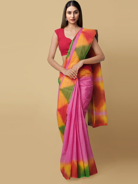 Unnati Silks Pink & Yellow Printed Pure Cotton Kota Saree