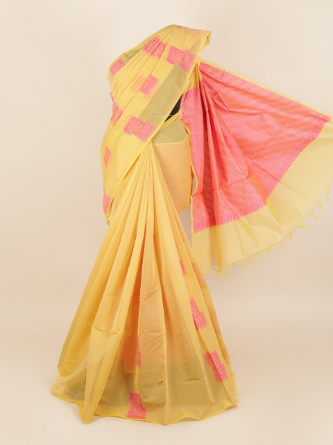 Pothys Yellow & Pink Silk Cotton Saree