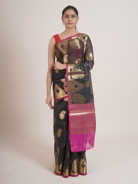 Pothys Black & Gold-Toned Ethnic Motifs Zari Saree