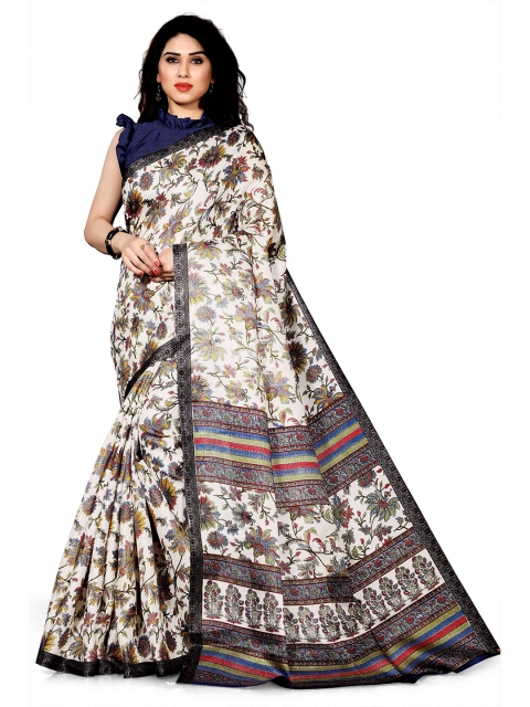 KALINI Off White & Black Floral Art Silk Bagh Saree